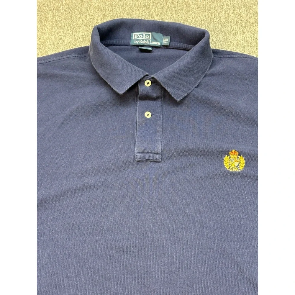 Polo Ralph Lauren Mens 2XLT‎ Tall Navy Blue Crest Logo Pique Cotton Polo Shirt